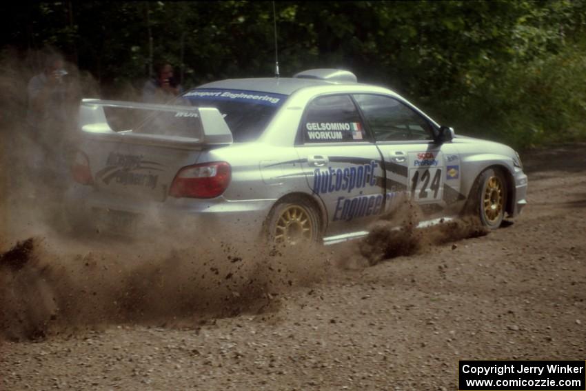 Peter Workum / Alex Gelsomino Subaru WRX STi at the SS9 (Heart Lake) spectator area.