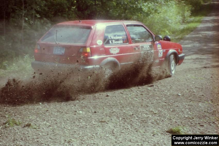 Karl Biewald / Ted Weidman VW GTI at the SS9 (Heart Lake) spectator area.