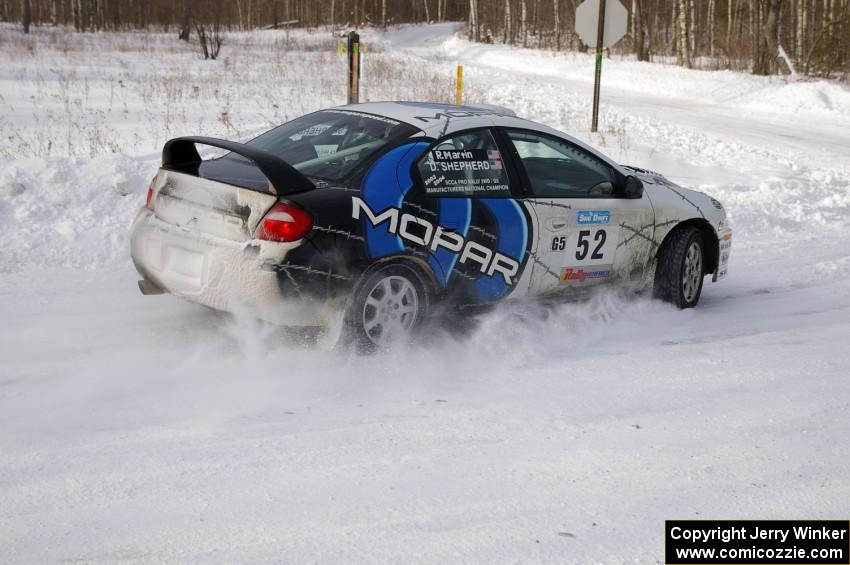 Doug Shepherd / Bob Martin Dodge SRT-4 on a left-hander on the first stage of day two.