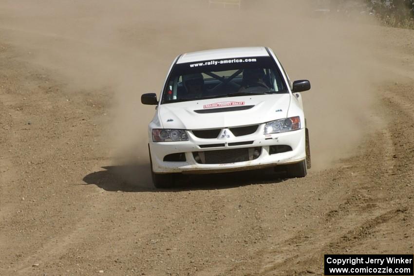 Tim Paterson / John Allen Mitsubishi Lancer Evo VIII drifts out of the final corner at the Bemidji Speedway, SS8.