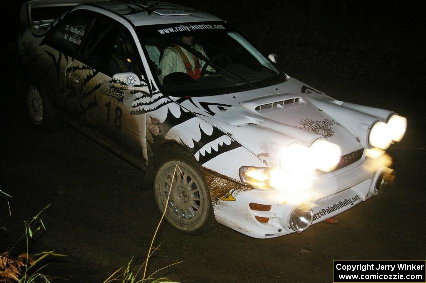 Matt Iorio / Ole Holter Subaru Impreza comes into the flying finish of SS6, Herman North.