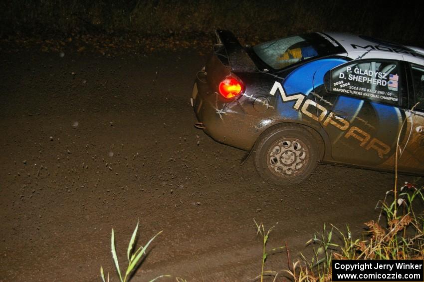 Doug Shepherd / Pete Gladysz Dodge SRT-4 comes into the flying finish of SS6, Herman North.