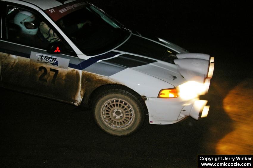 Chris Gilligan / Joe Petersen Mitsubishi Lancer Evo 4 comes into the flying finish of SS6, Herman North.