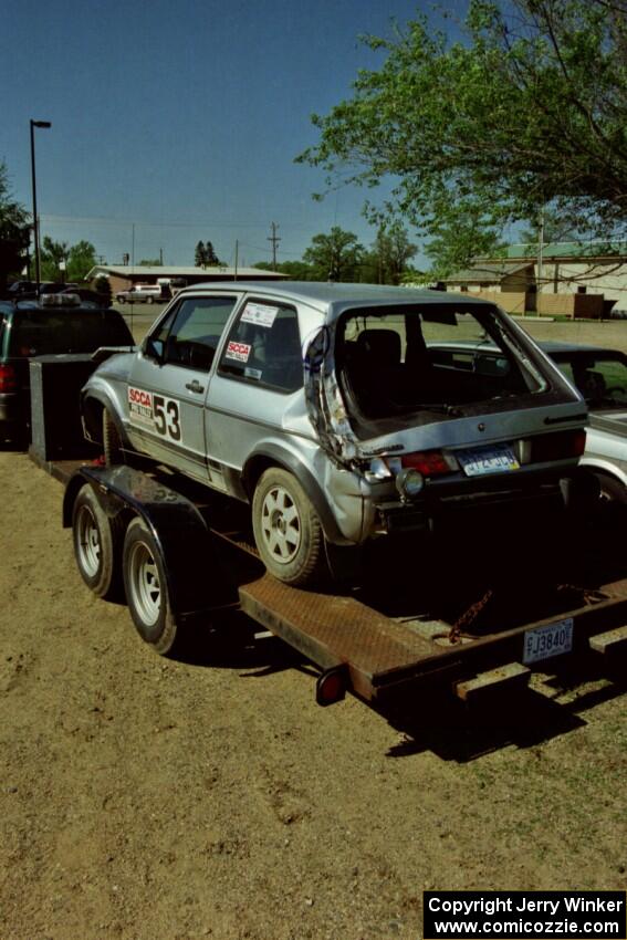 The Brett Corneliusen / Brenda Lewis VW GTI was an early DNF.