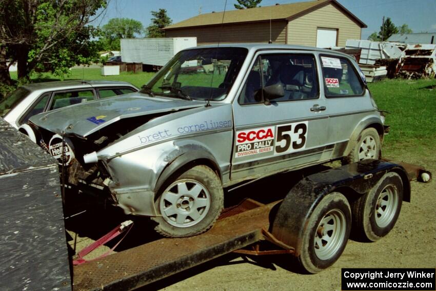 The Brett Corneliusen / Brenda Lewis VW GTI was an early DNF.