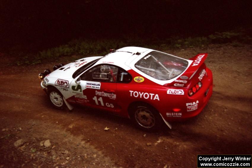 Ralph Kosmides / Joe Noyes Toyota Supra at a 90-left on SS7, Wilson Run I.