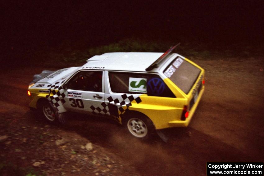 Sakis Hadjiminas / Brian Maxwell VW Fox Kit Car at a 90-left on SS7, Wilson Run I.