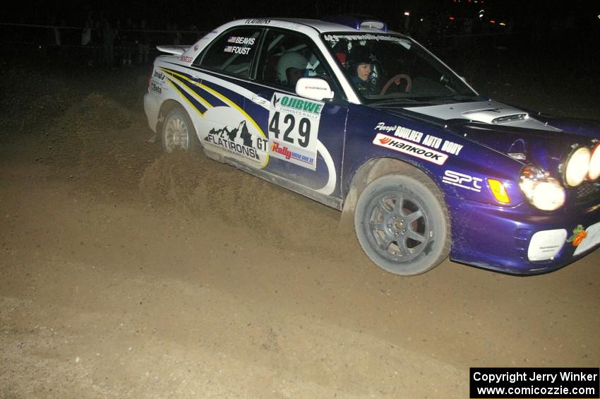 Tanner Foust / Chrissie Beavis Subaru WRX at the spectator point on SS8, Kabekona.