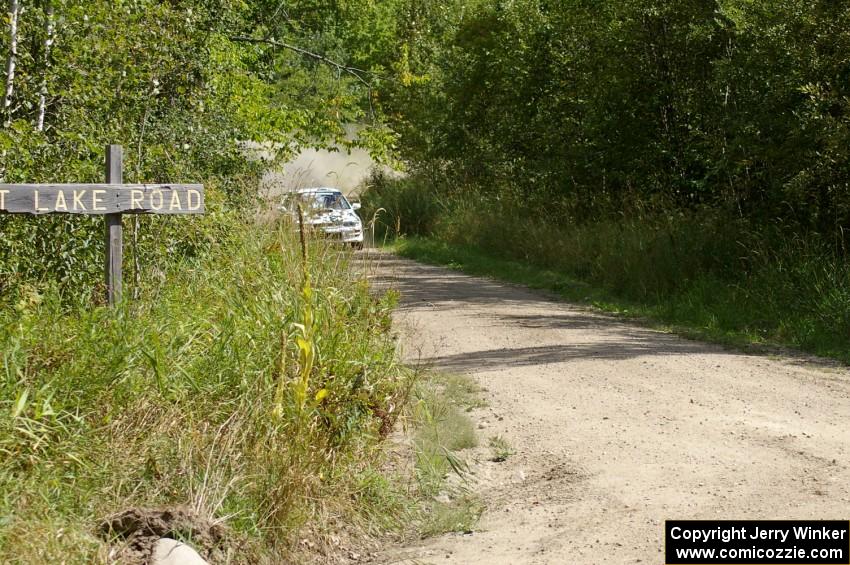 Matt Iorio / Ole Holter come into a 90-left on SS9 in their Subaru Impreza.