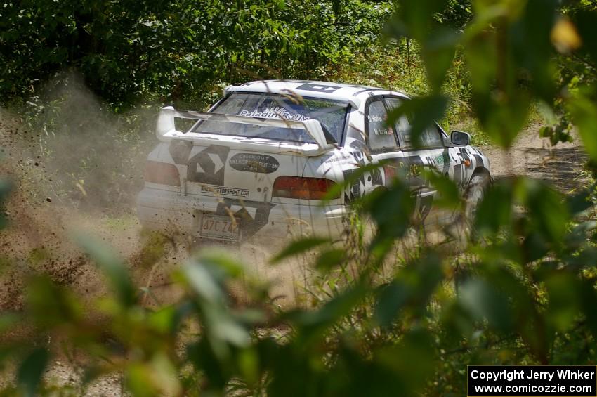 Matt Iorio / Ole Holter exit out of a 90-left on SS9 in their Subaru Impreza.