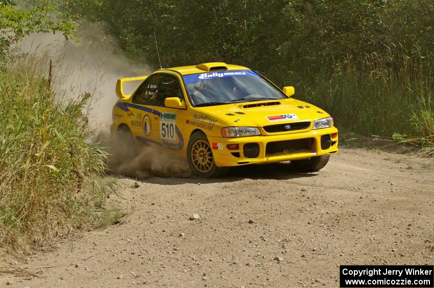 Mike Hurst / Russ Norton Subaru Impreza prepare for a hard left on SS9.