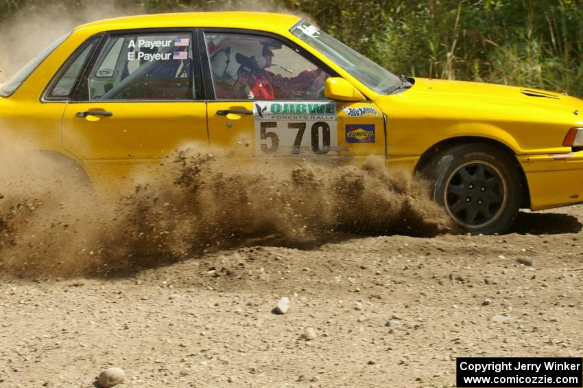 Erik Payeur / Adam Payeur Mitsubishi Galant slings gravel at a 90-left on SS9.