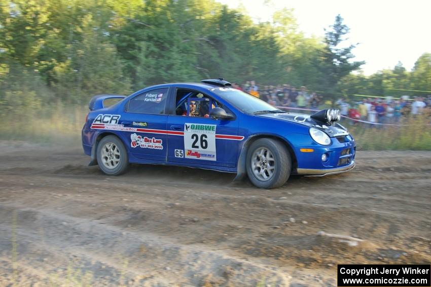 Cary Kendall / Scott Friberg at a right-hander at the spectator point on SS14 in their Dodge SRT-4.