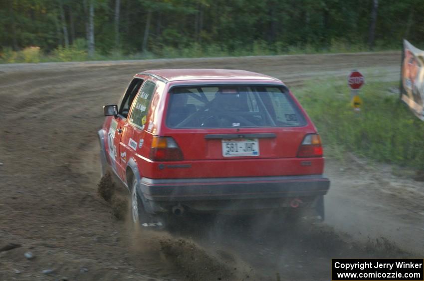 Paul Koll / Matt Wappler VW GTI comes onto the county road at the spectator point on SS14.