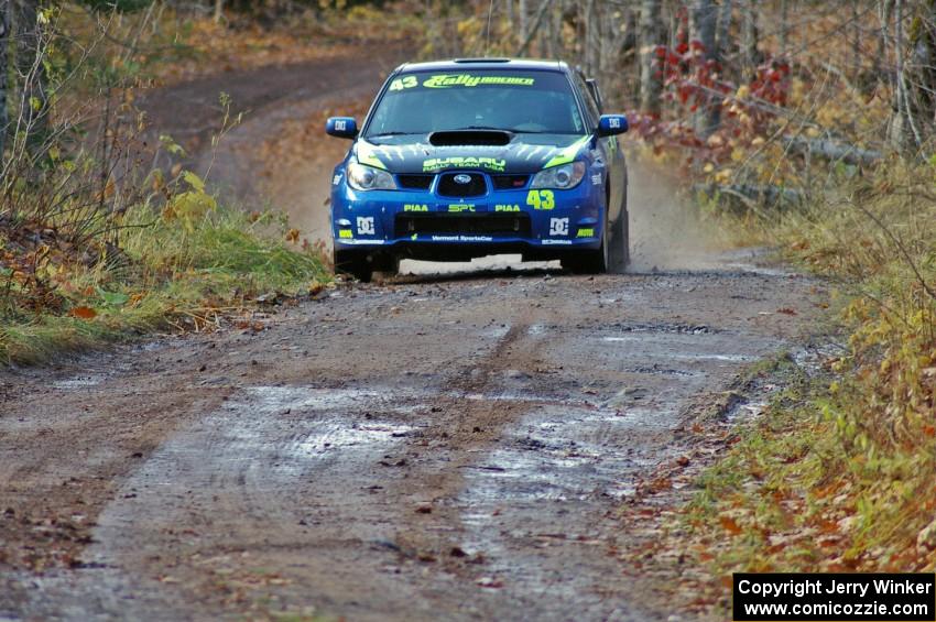 Ken Block / Alex Gelsomino Subaru WRX STi heads uphill to the finish of SS8, Gratiot Lake 1.