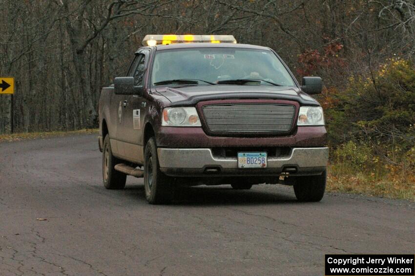 One of the sweep trucks after the running of SS15, Gratiot Lake 2.