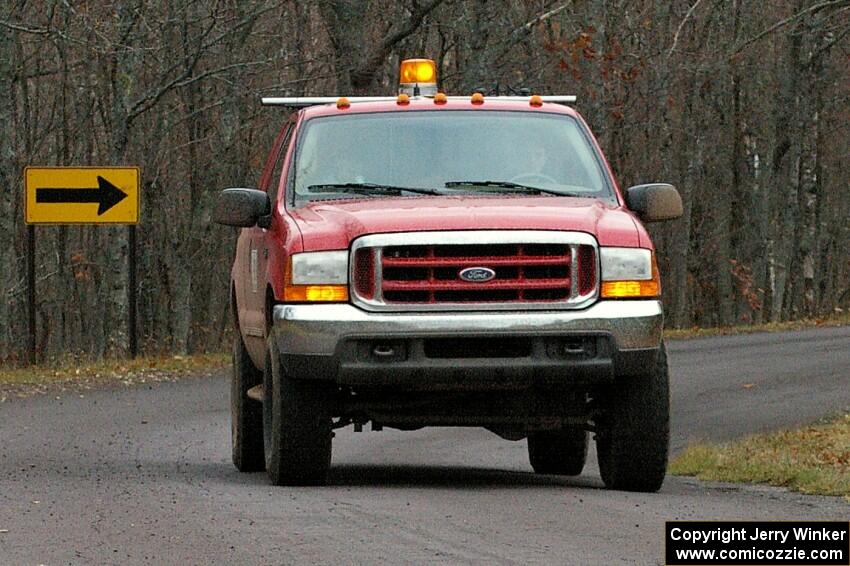 One of the sweep trucks after the running of SS15, Gratiot Lake 2.