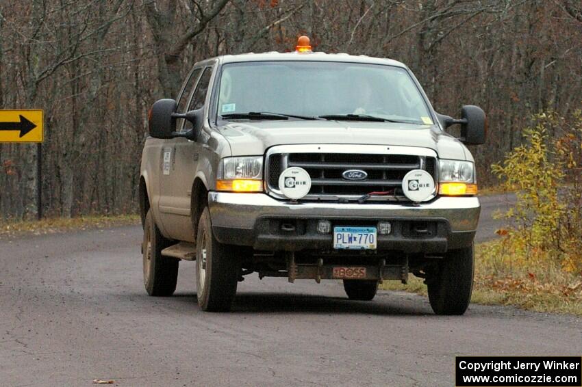 One of the sweep trucks after the running of SS15, Gratiot Lake 2.